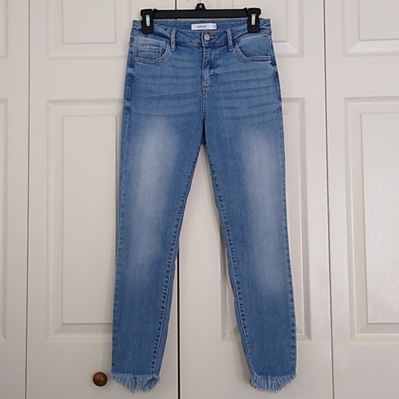 Cello Mid Rise Fringed Hem Crop Skinny Jeans - Picture 2 of 15